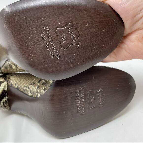 Stuart Weitzman Snakeskin Python Leather Peep Toe High Heels Shoes Black Tan 6 - Picture 9 of 11